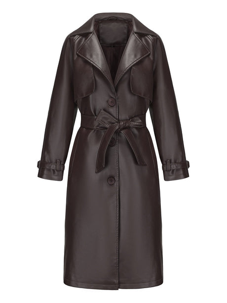 Long And Loose Lace Up Lapel Leather Jacket