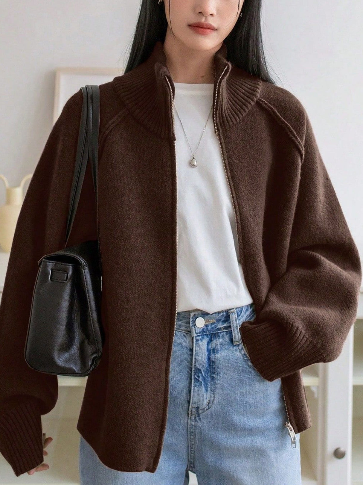 Liber Stand-up Collar Zipper Cardigans