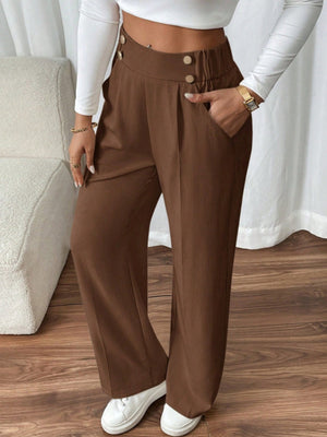Casual High-waisted  Loose Straight leg Pocket Pants