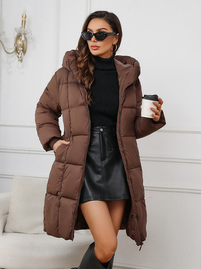 Hooded Zipper Mid-length Thick Down Jacket