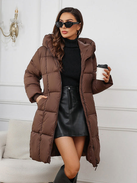 Hooded Zipper Mid-length Thick Down Jacket