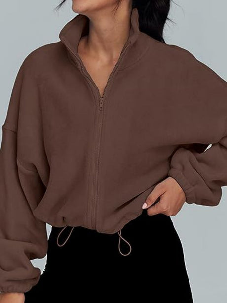 Liber Autumn Women's Zipper Solid Color Drawstring Jackets