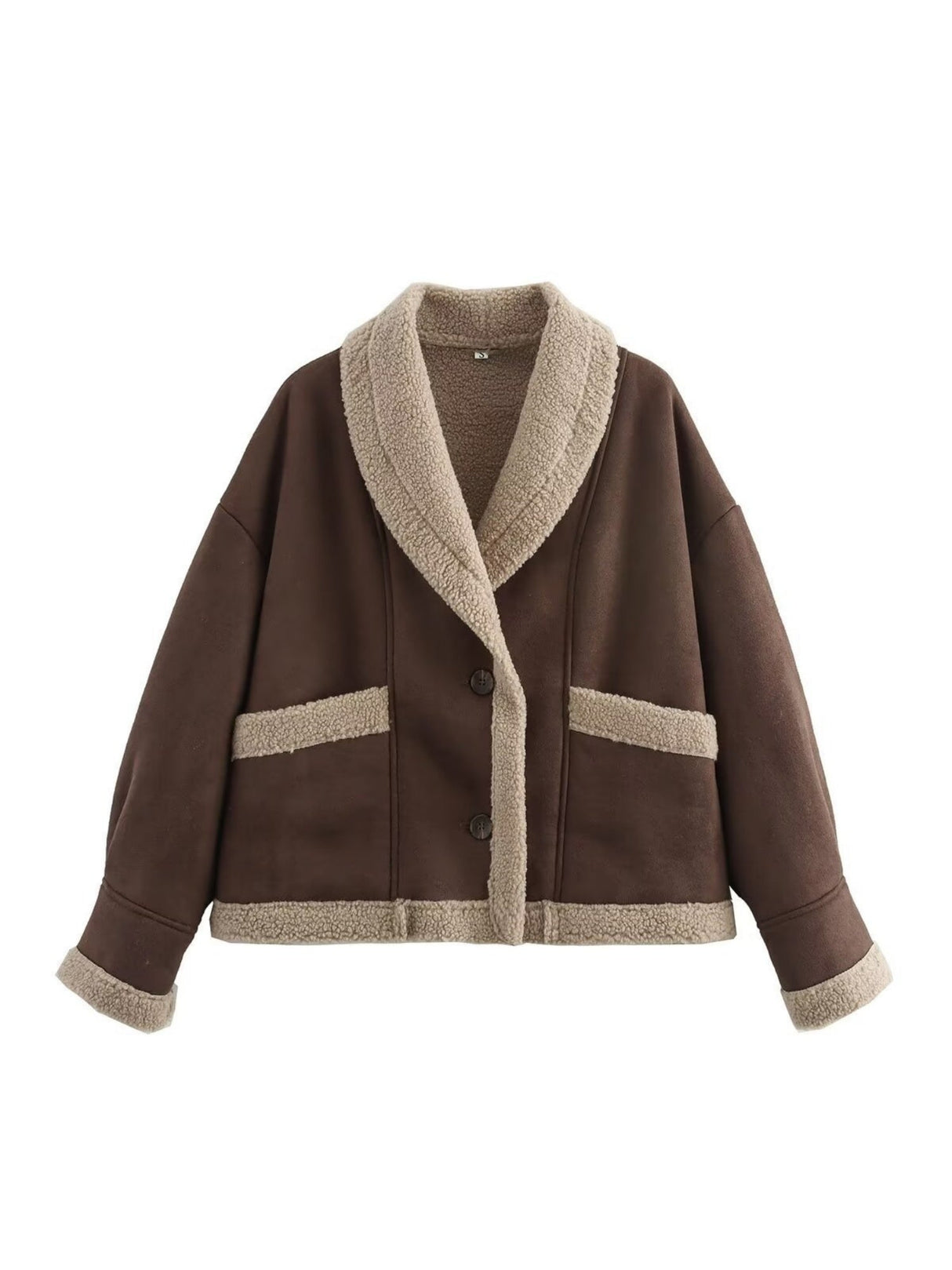 Lapel Pocket Button Wool Coat With Fur Trim, Long Sleeves, Autumn And Winter Coat