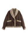 Lapel Pocket Button Wool Coat With Fur Trim, Long Sleeves, Autumn And Winter Coat