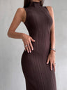 High Neck Sleeveless Bodycon Knitted Midi Dress Elegant French Dress