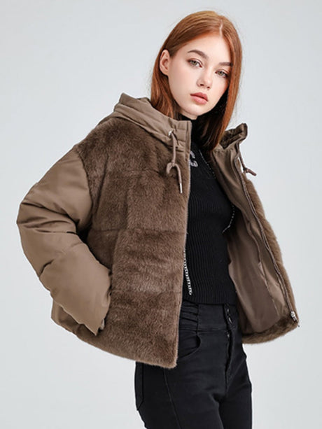 Fur Hooded Button Short Down Jacket Thickened Coat