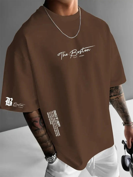 Liber Summer Men's Printed Letter T-shirts