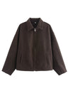 Lapel Zipper Solid Color Simple Oversized Woolen Jacket