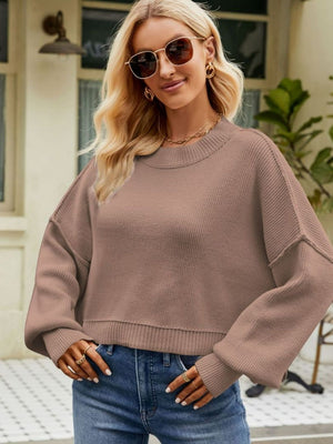 Liber Autumn Women's Crew Neck Raglan sleeves Jacket Short Loose Long sleeve Sweaters