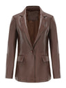 Single Button Pocket Solid Color Leather Jacket