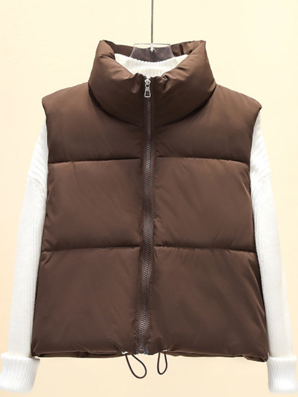 Sleeveless Zipper Stand Collar Vest Jacket Down Vest
