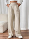 Pleated Button Draped Casual Pants High Waist Trousers Loose Straight Trousers