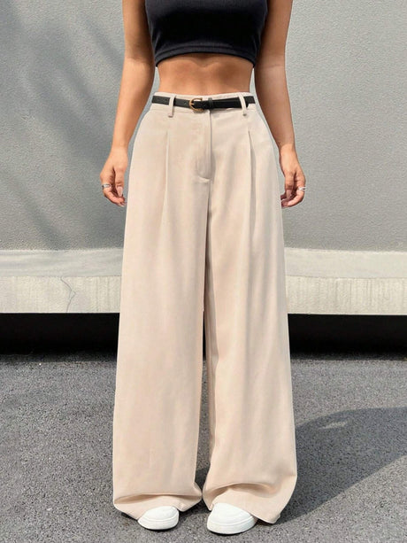 Pleated Drape Women's Suit Pants High Waist Wide Leg Versatile Casual Straight Floor-length Suit Pants