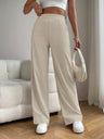 Threaded High-waist Loose Wide-leg Pants With Draped Straight Legs