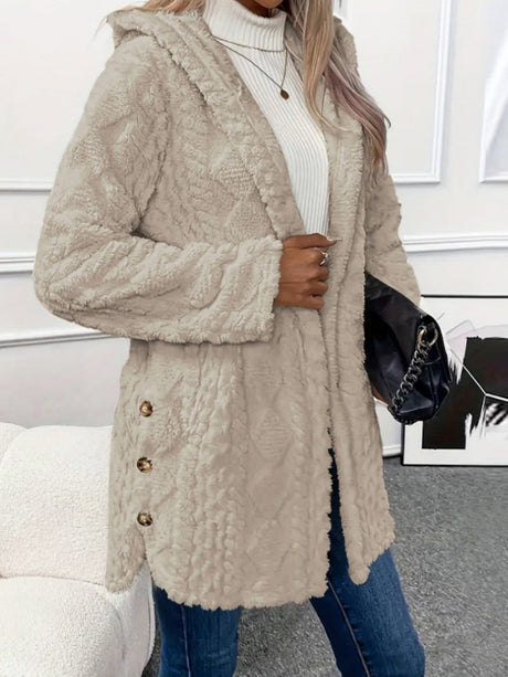 Hooded Solid Color Cardigan Button Long Sleeve Casual 3D Pattern Jackets