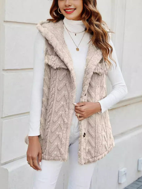 Three-dimensional Geometric Pattern Warm And Fashionable Plush Hooded Cardigan Mid-length Vest