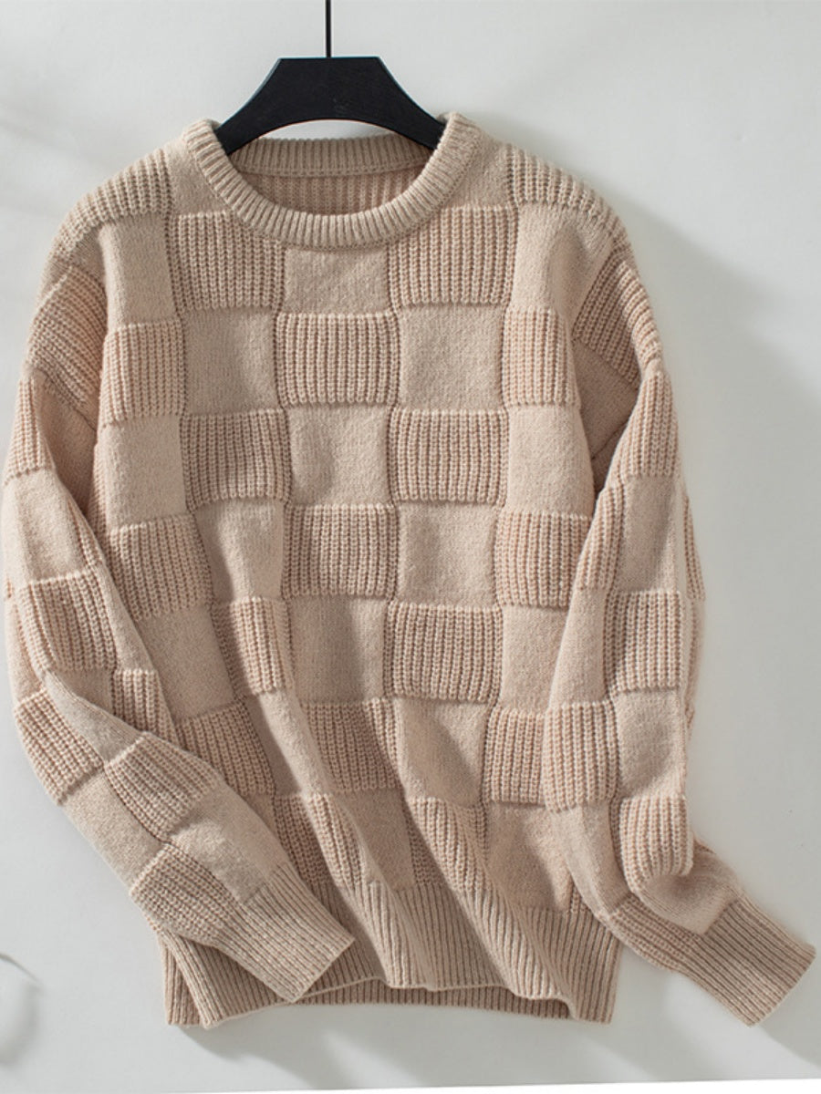 Loose Crew Neck Thread Plaid Sweaters