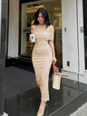 Liber Spring Women's Pleated Solid Color Maxi Dresses