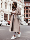 Simple Long-sleeved V-neck Tie Woolen Solid Color Coats