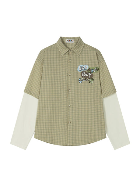 Liber Autumn Neutral wear Fake two pieces Plaid Shirts