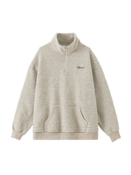 Stripes Stand Collar Half Zipper Letter Embroidery Sweatshirts