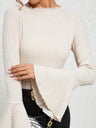Flared Sleeves, Long-sleeved, Stand-up Collar, Brushed Ribbed Knit Bodysuit Top