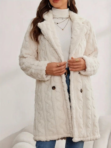 Twist Pattern Geometric Patterns Warm Blazer Collar Double-breasted Mid-length Jacket