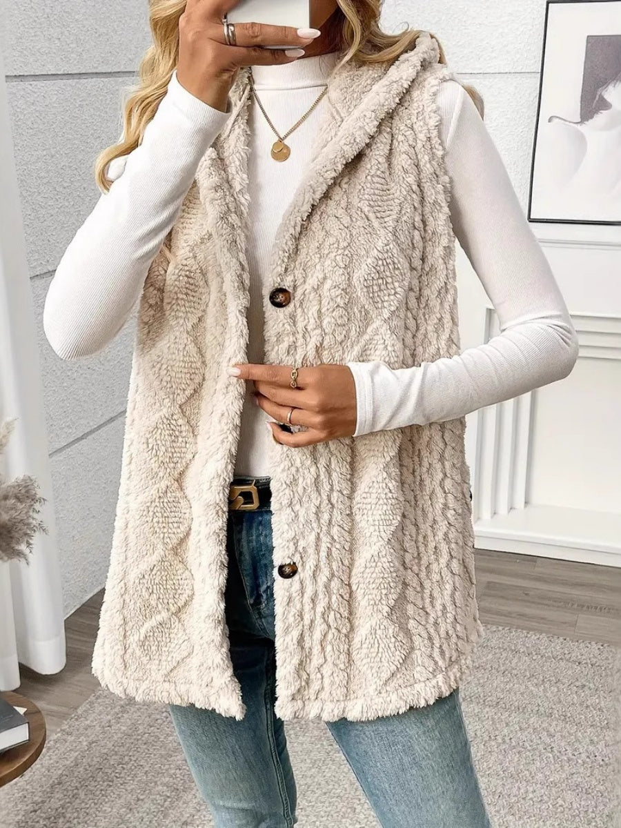 Solid Color Double-sided Plush Hooded Button Vests