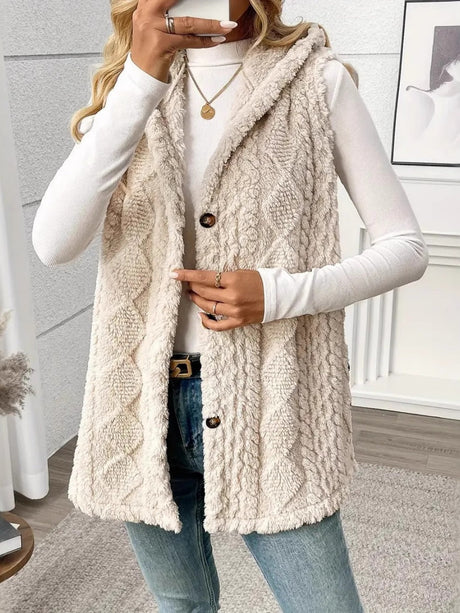 Solid Color Double-sided Plush Hooded Button Vests