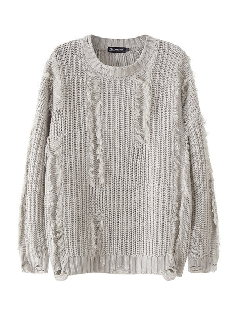 Mahua Hole Raw Edges All-match Crew Neck Sweater