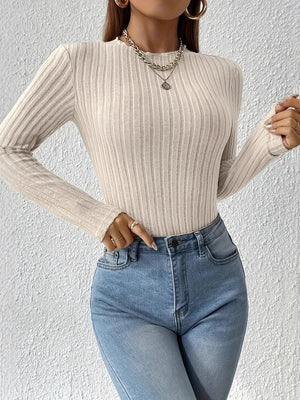 Long Sleeve Stand Collar Pit Strip Tight Fit Bodysuit