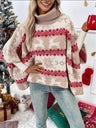 Christmas Elk Contrasting Colors Batwing Sleeve Sweater