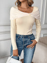 Women's Splicing Apricot Bow T-shirt