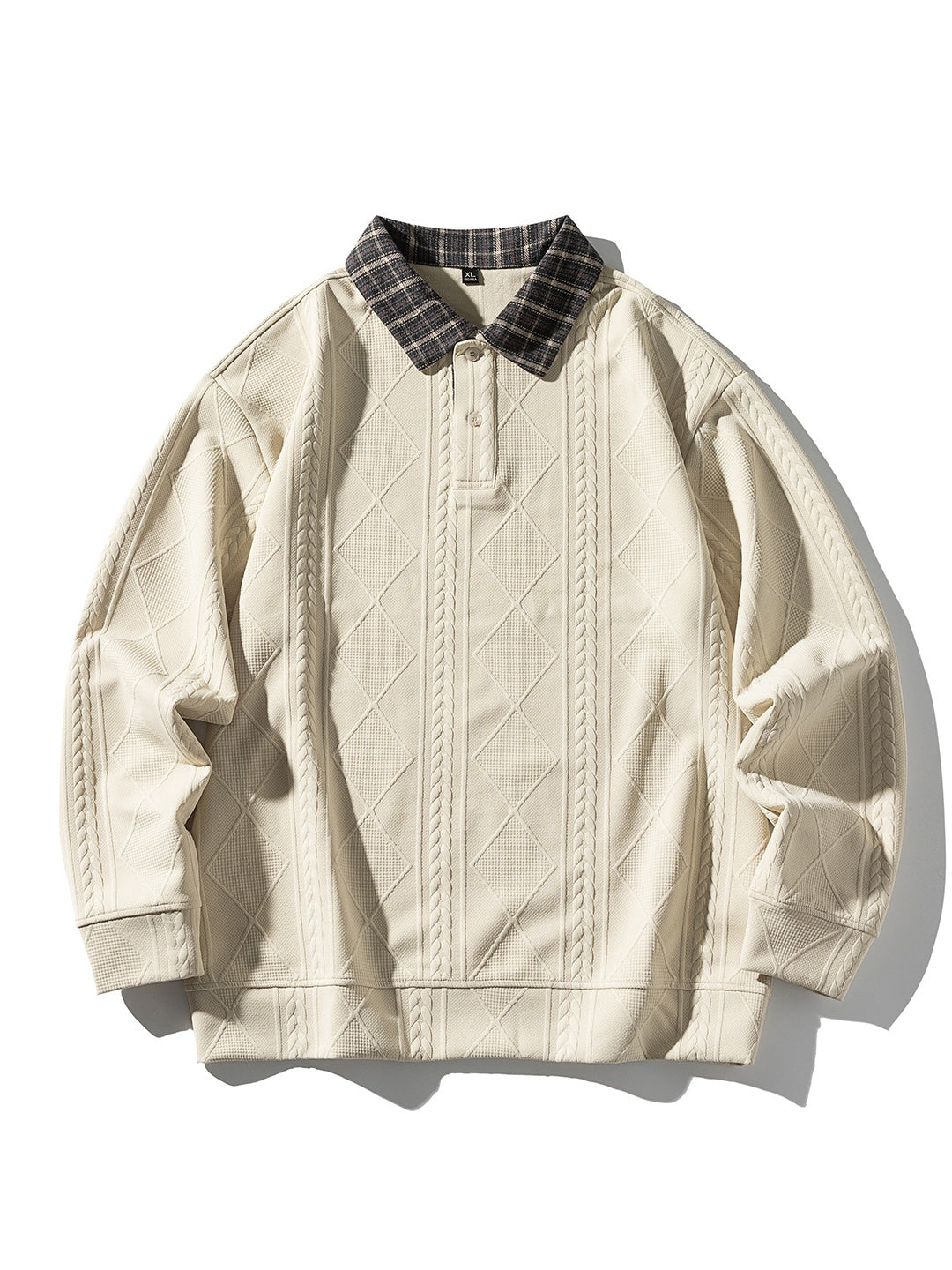 Knitted Jacquard Contrasting Colors Plaid Lapel Polo Shirt