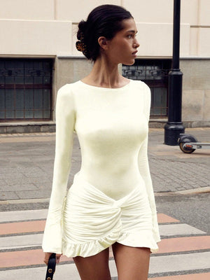 Liber Spring Women's Pleated Solid Color Mini&Short Dresses