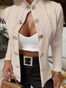 Metal Buttoned Stand-up Collar Long-sleeved Slim-fit Jacket