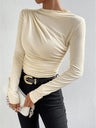 Pleated Solid Color Long-sleeved T-shirt