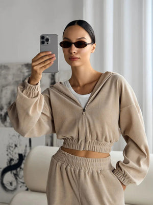 Liber Autumn women's solid color long-sleeved cardigan two-piece suit