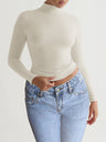 Simplicity Navel Solid Color Turtleneck Long Sleeve T-shirts