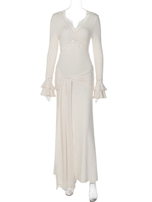Women's Lace stitching V-neck Maxi Dresses