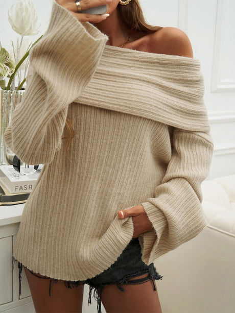 Off-shoulder Pit Strip Sweaters