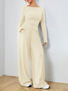 Pocket Solid Color Large Round Neck Long Sleeve Pants 2-piece Sets