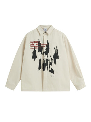 Abstract Silhouette Print Loose Lapel Shirts