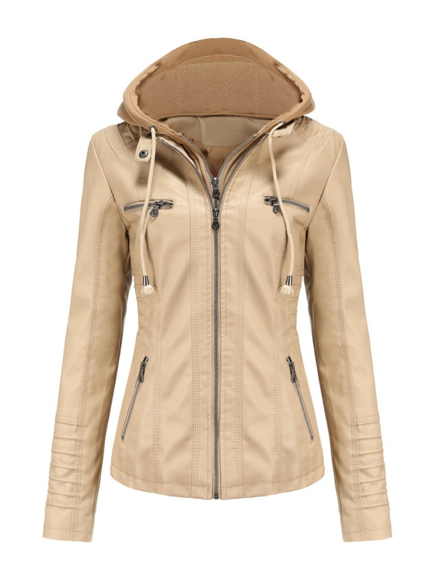 Hooded Removable 2-piece Sets Leather Jacket