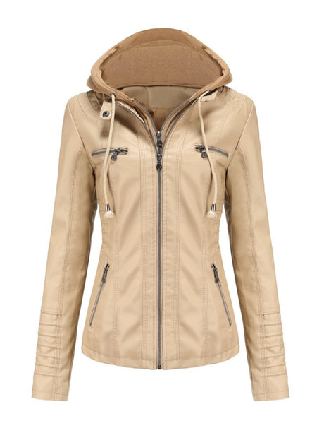 Hooded Removable 2-piece Sets Leather Jacket