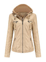 Hooded Removable 2-piece Sets Leather Jacket