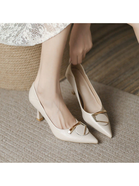 Liber Spring and Autumn Square Buckle Women's High Heels