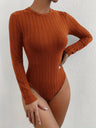 Crew Neck Brushed Ribbed Bodysuit Top