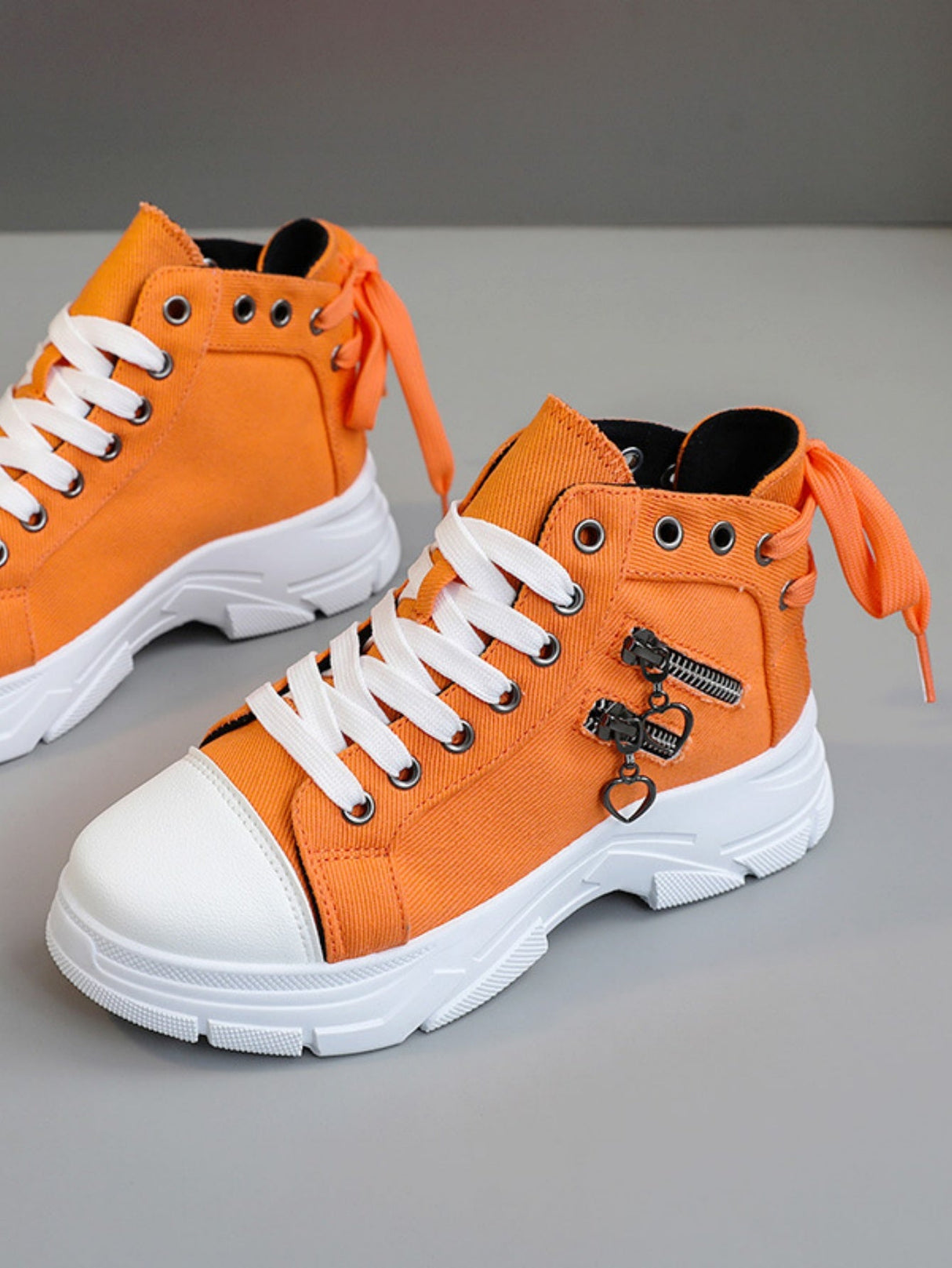 Heart Zipper Denim High-Top Casual Sneakers