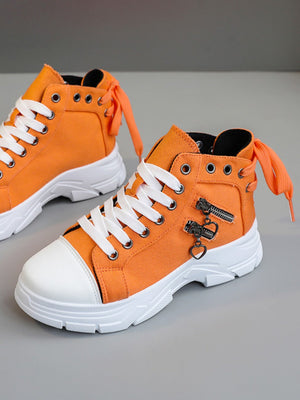 Heart Zipper Denim High-Top Casual Sneakers